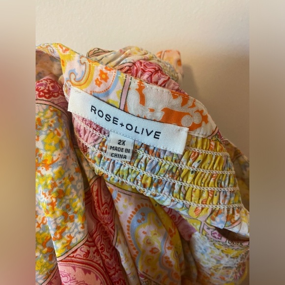 Rose & Olive Patchwork Button Front Blouse 2X - Picture 4 of 4